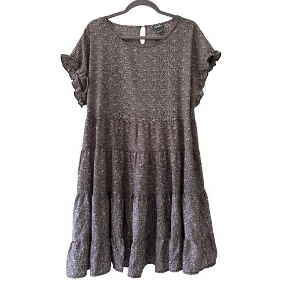 Arula Womens Tiered Ruffle Short-Sleeve Dress Floral Print Boho Chic Style XL - Picture 1 of 11